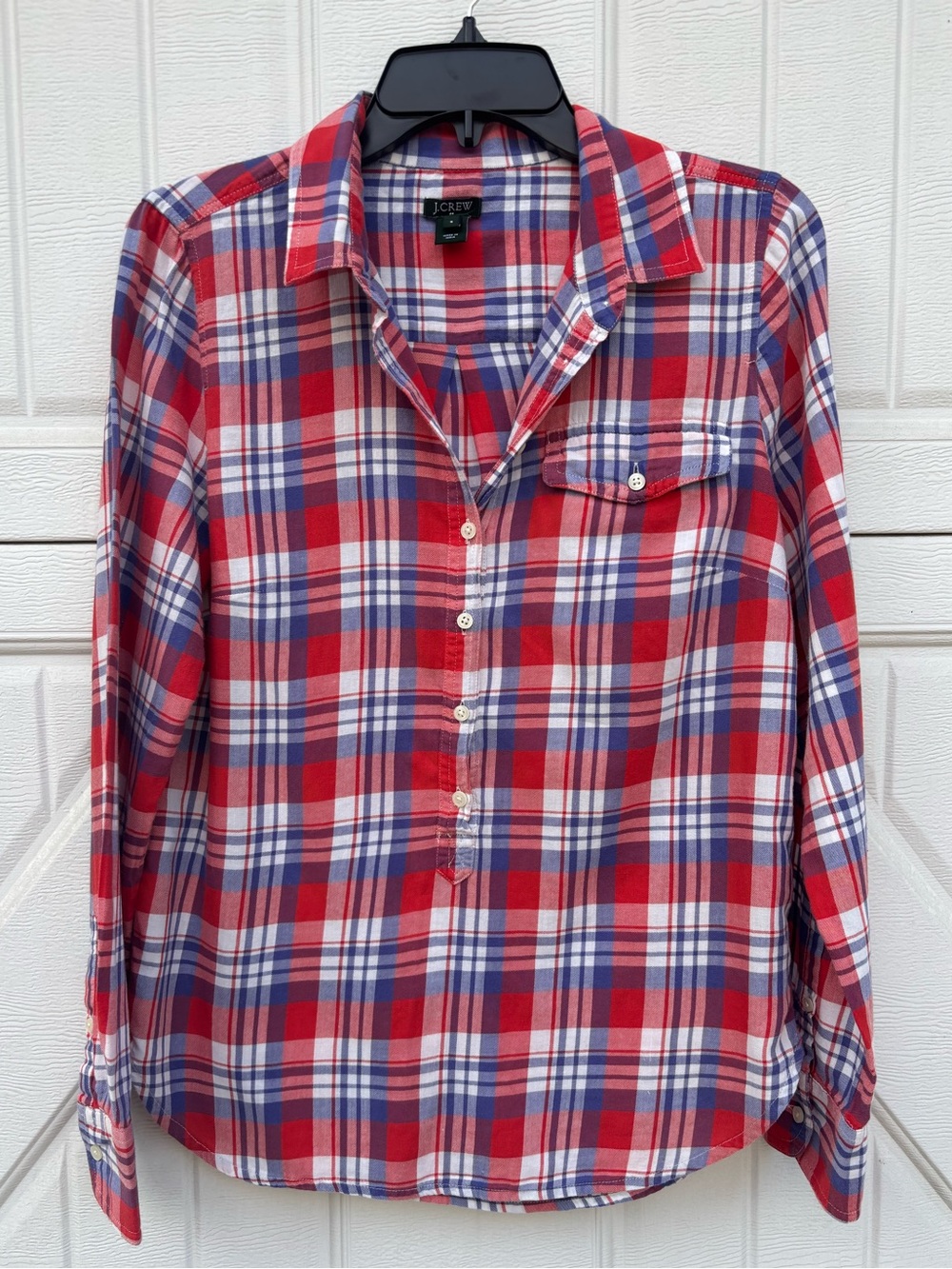 J.Crew Red Blue Plaid Cotton Popover Shirt Women’s Small 100% Cotton